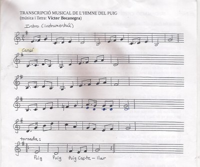 Transcripció musical de l'himne del Puig Castellar