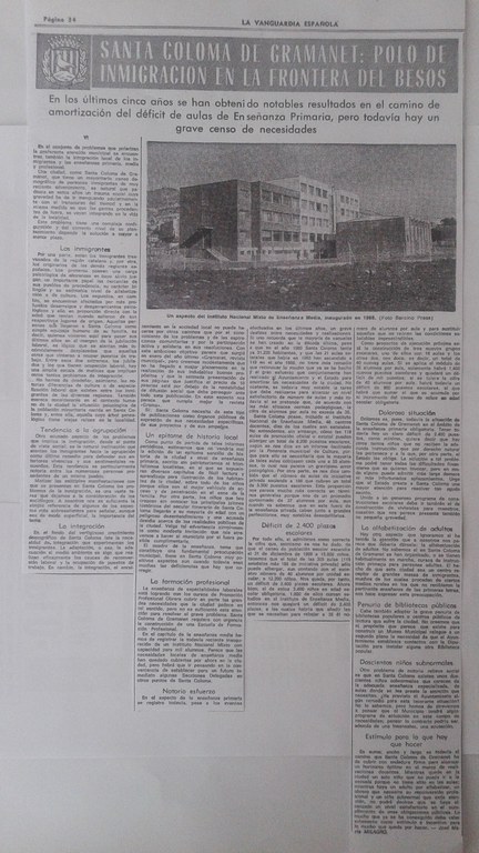 Notícia sobre places escolars a Santa Coloma (La Vanguardia, 17-2-1970)